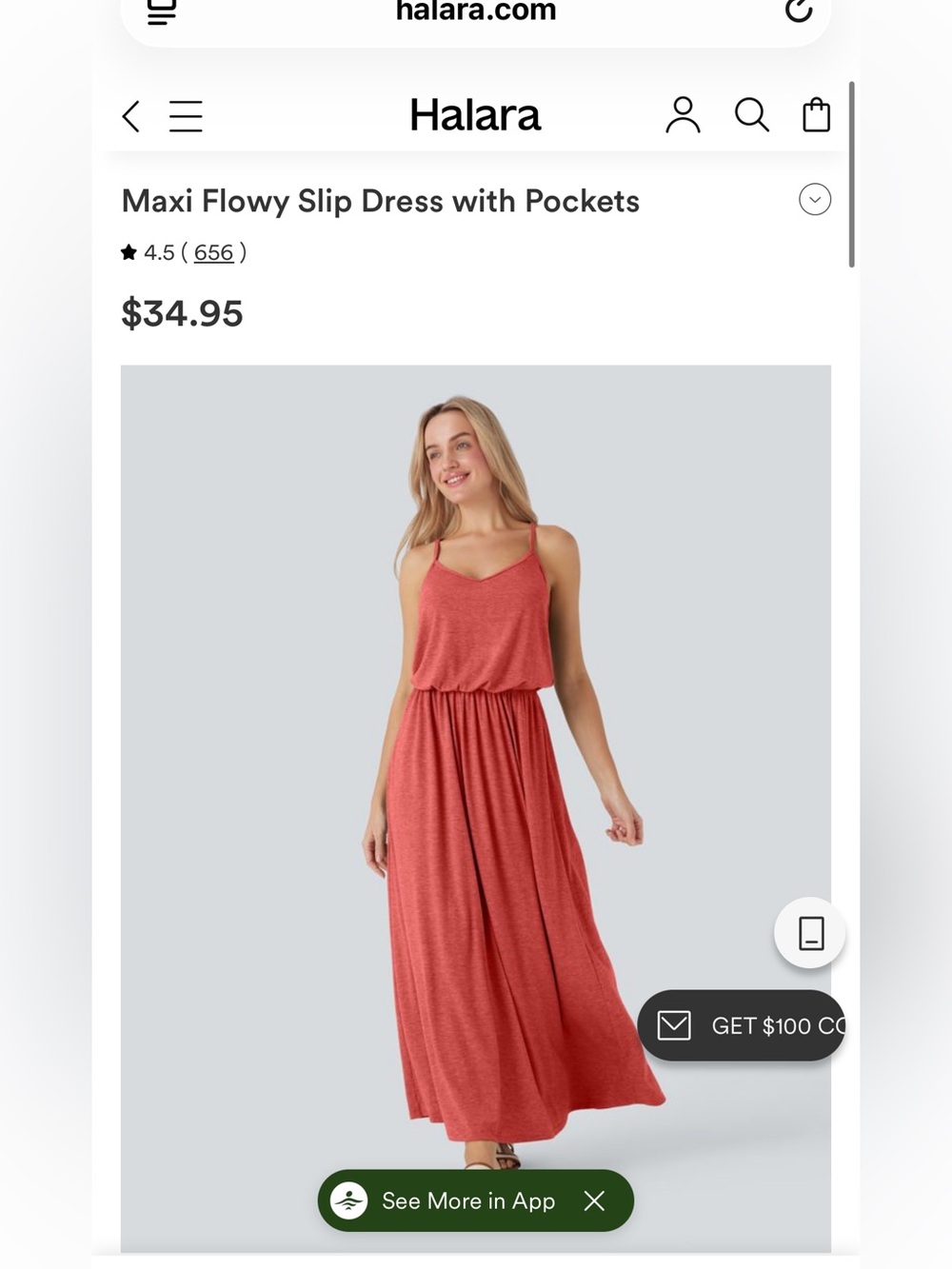 2 new w/tags HALARA Maxi Flowly Slip Dress with Pockets (coral and black) medium